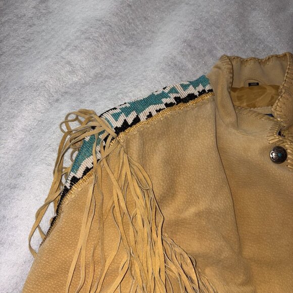 Cripple Creek Leather Jacket Fringe Beaded Women's XL Brown Western Aztec Boho - Picture 4 of 9